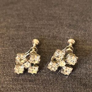Vintage Rhinestone Screw Back Silver Earrings